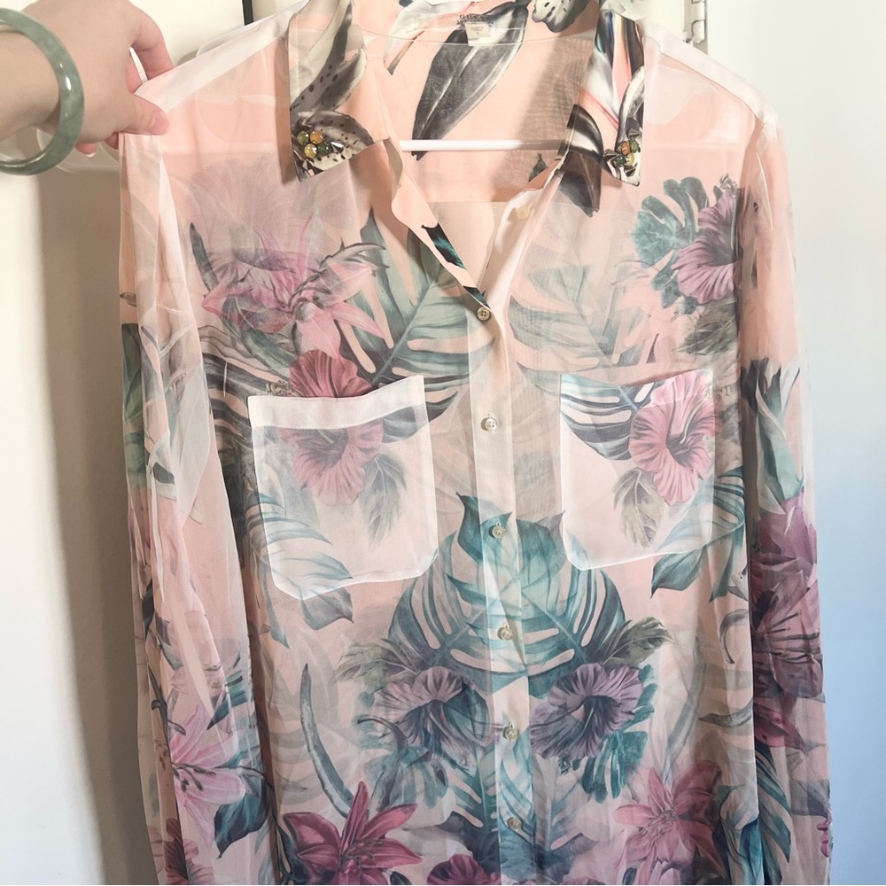 Guess Floral Sheer Button-Up Blouse